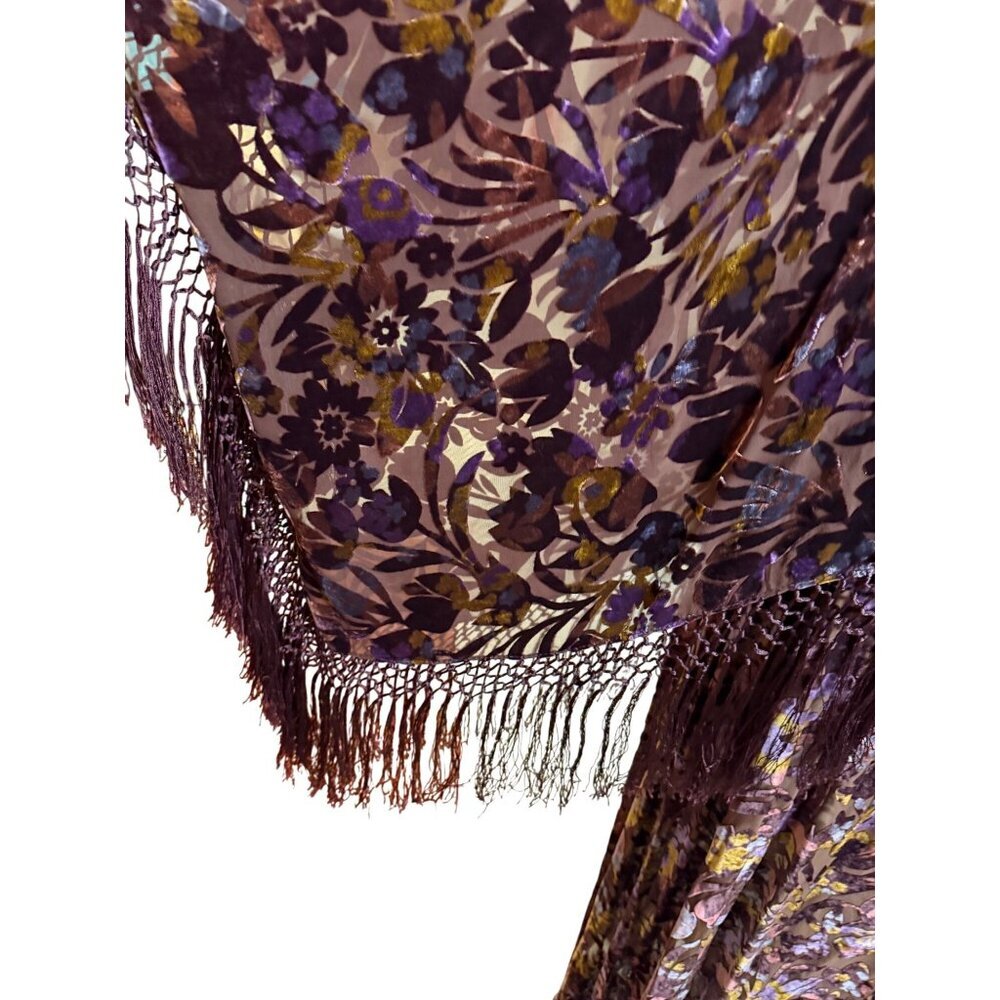 Shiba 1990s Womens Shawl Dress Size Large Brown Purple Burnout Silk Velvet Party - Picture 8 of 16